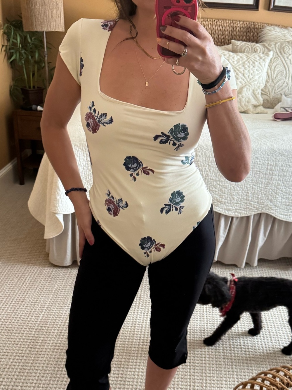 Free people Cream Floral Square-Neck Women’s Bodysuit